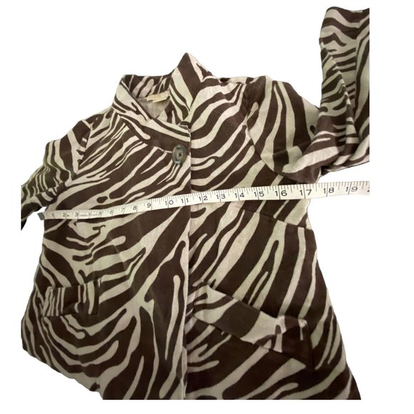Michael Kors Brown & Tan Animal Zebra Print Swing Linen Cropped Jacket Size 4 - Picture 9 of 9